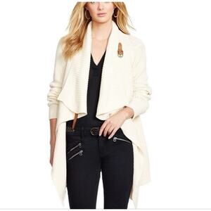 Polo Ralph Lauren Draped Sweater Ivory 100% Cotton Leather Strap Buckles S